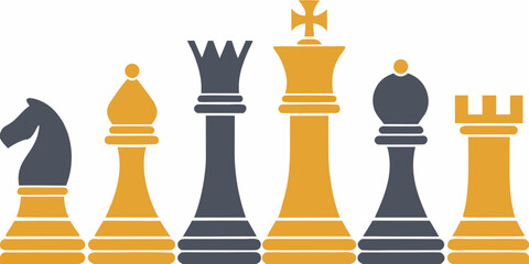 Chess Pieces Lineup A Flat Vector Illustration With Gold And Gray Tones © ShambhuNath
