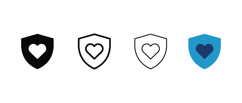 heart shield icons with different colors and styles isolated on transparent background for digital use