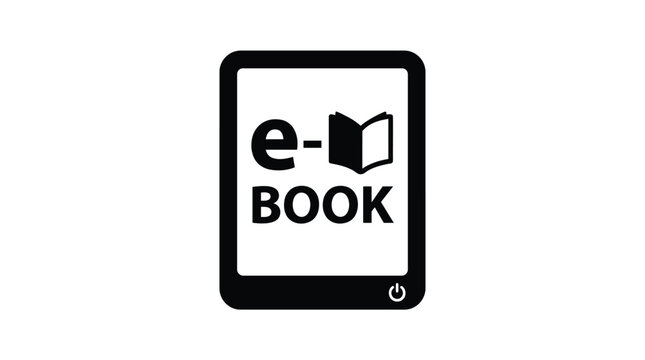 E reader Icon With Open Book Silhouette Black And White Design
