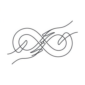 Continuous line art of human hands forming an infinity symbol with infinity connection minimalist continuous