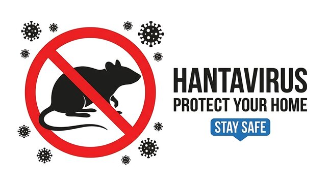 Hantavirus warning icon with a rat silhouette inside a prohibited red circle