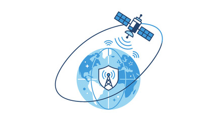 Earth satellite orbit with data security shield © Dua