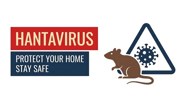 Hantavirus prevention signage featuring a rodent silhouette and danger symbol