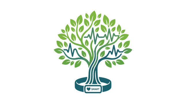 EKG pulse tree growing from smart health wristband.