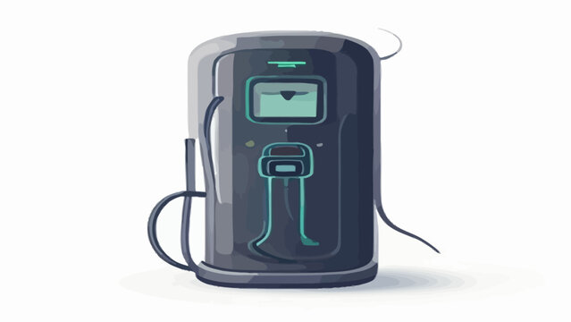 Electric vehicle charging station kiosk on white background.