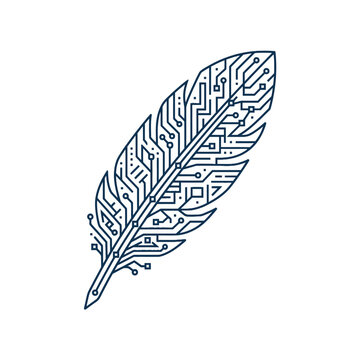 Electronic circuit board feather icon in blue