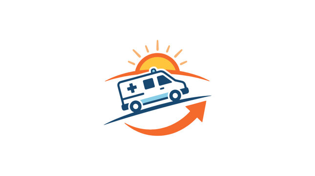 Emergency vehicle driving on sunrise arrow path.