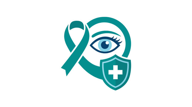 Eye vision care icon with ribbon and shield