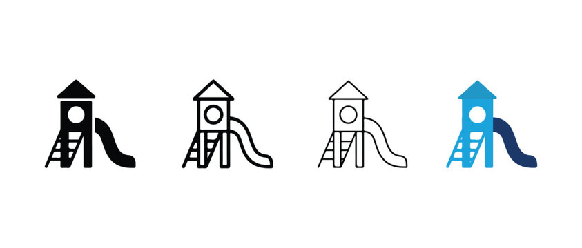 playground slide and climbing tower icons in different color variations for educational and recreational design projects