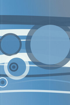 Abstract blue geometric pattern with large circles and curved stripes, minimal modern style, cool calm mood, ideal for tech and design backgrounds with copy space.