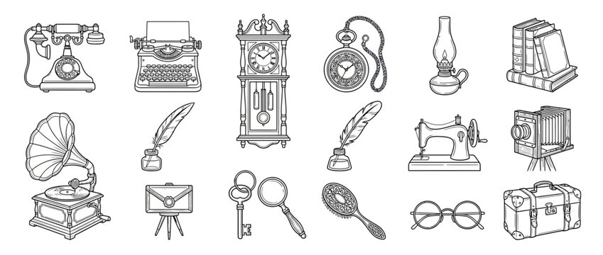 Vintage Technology and Objects Collection Illustration