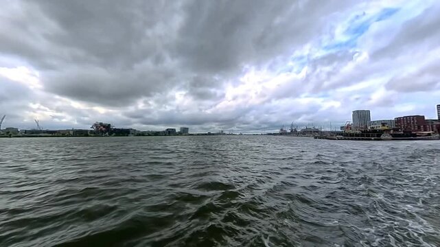 View of the IJ River from a ferry in Amsterdam
