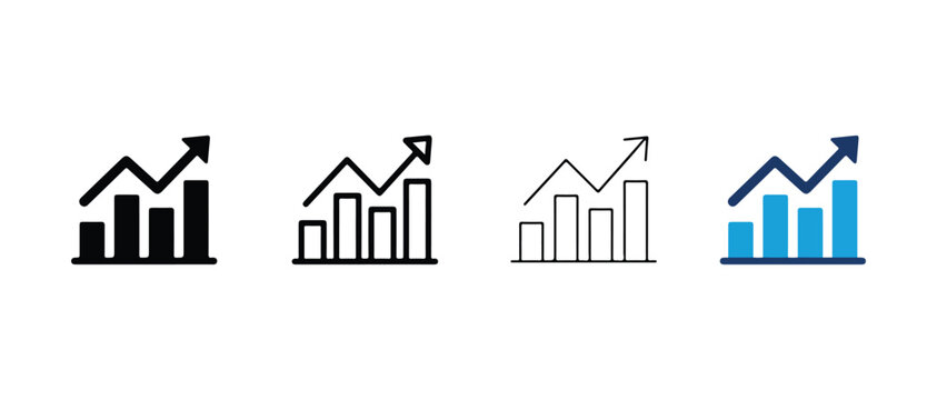 upward trending bar chart icons with arrows showing growth and progress in business presentations
