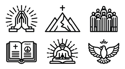 Fototapeta premium Icon vector set representing religious spirituality and faith