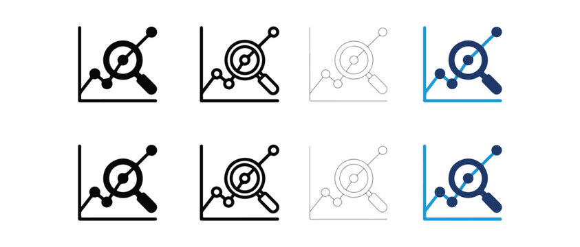 Target Practice Icons with Magnifying Glass and Graph Lines Showing Accuracy Improvement Isolated on Transparent Background