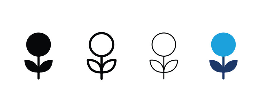 flower icons with different colored blooms and transparent background for digital design projects