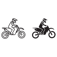 Obraz premium Motocross rider vector icons in outline and solid silhouette styles for dirt bike racing and extreme sports competition branding