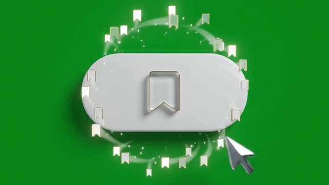 White Bookmark Icon Animation with Cursor Interaction on Green Background