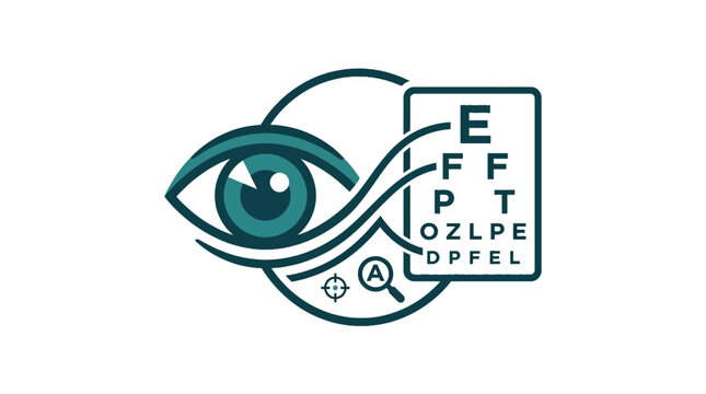 Human eye icon with ophthalmology exam chart.