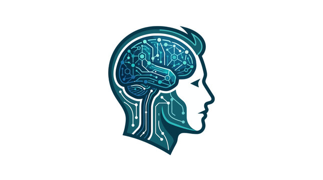 Human profile silhouette with internal neural circuitry.