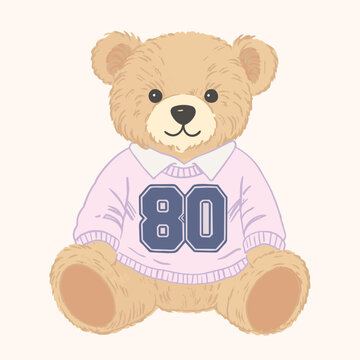 Baby teddy bear seating isolated cream background vector 