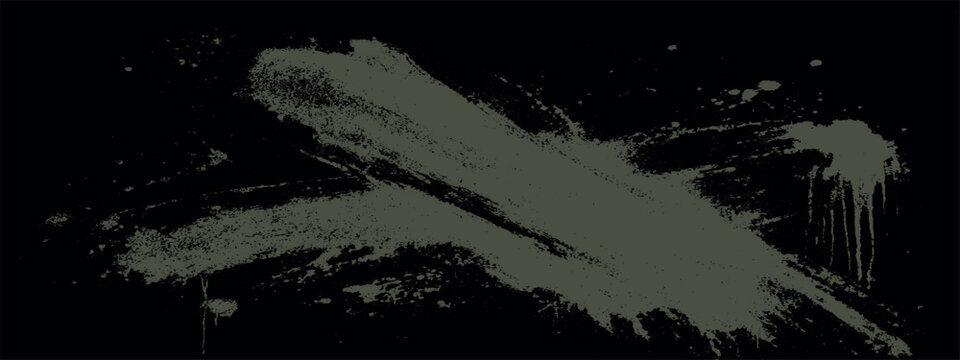 Olive green paint splatter and brush mark texture on black background with grunge finish for urban graphic design and creative artistic digital projects and modern backdrops