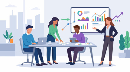 Fototapeta premium Business Professionals Analyzing Data and Collaborating in an Office