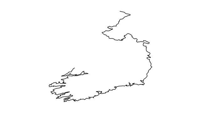 Ireland map drawing animation, self-drawing outline of the island of ireland, map borders.