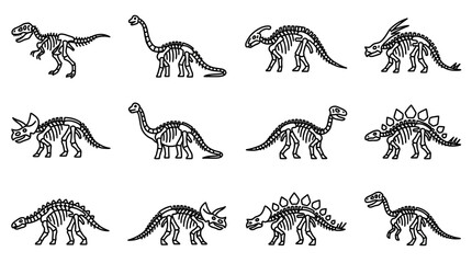 Set of Prehistoric Dinosaur Fossil Skeleton Vector Icons © bakbok