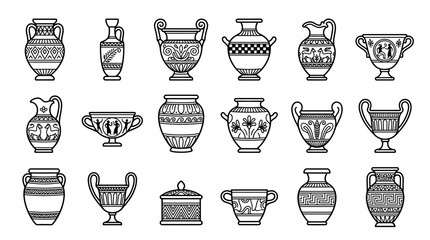 Collection of Ancient Greek Pottery Icons and Ceramic Vase Illustrations © bakbok