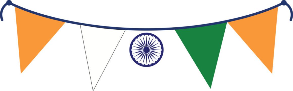 Indian Independence Day Tricolor Bunting Garland with Ashoka Chakra Festival Decoration Vector Illustration for National Celebration and Patriotic Event Design