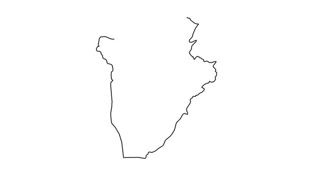 Mapping burundi country outline animation on white background, black stroke line appears.