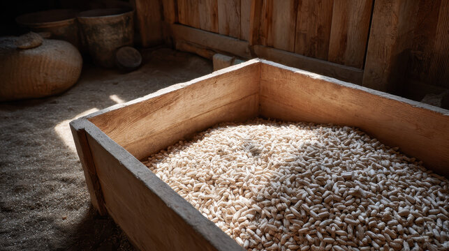Overhead View of Animal Feed Pellets by Trough