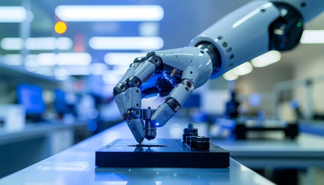 Robotic arm assembling electronic components in a modern factory
