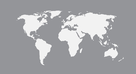 Fototapeta premium world map white on soft gray isolated background, elegant minimal geographic composition, modern business presentation style