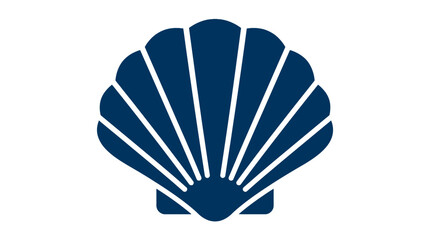 Navy blue scallop seashell icon on white background. © kosong