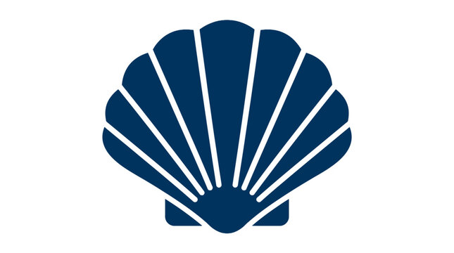 Navy blue scallop seashell icon on white background.