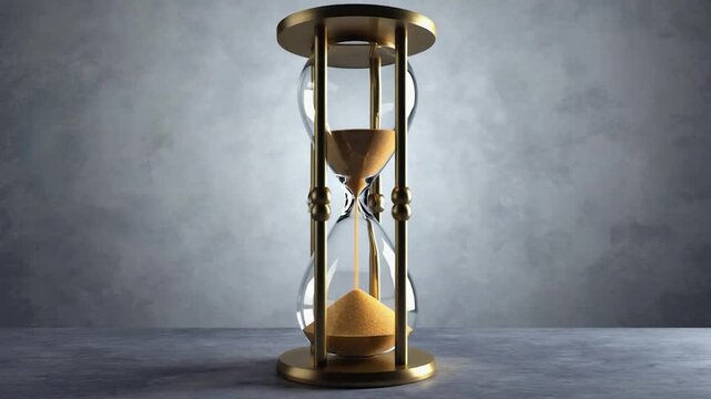 Antique gold hourglass on a muted gray surface