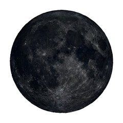 Naklejka premium Full moon planet sphere with detailed dark grey lunar surface texture isolated on transparent background
