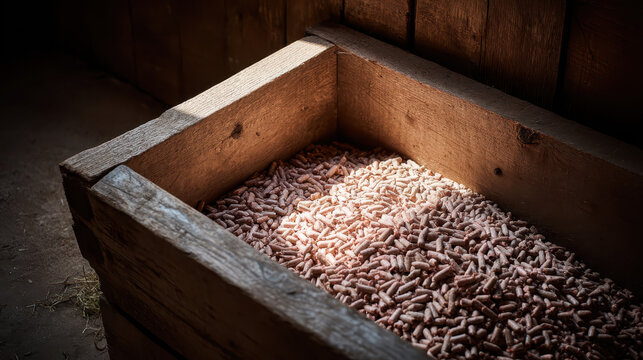 Pig Food Pellets Illuminated by Natural Daylight Overhead