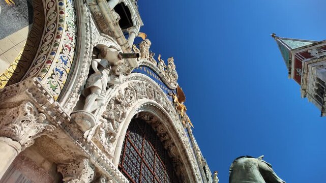 Detail of the facade of St. Mark's Basilica in Venice, Italy. Europe