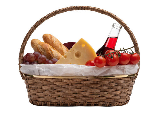 Picnic basket isolated on a transparent background.