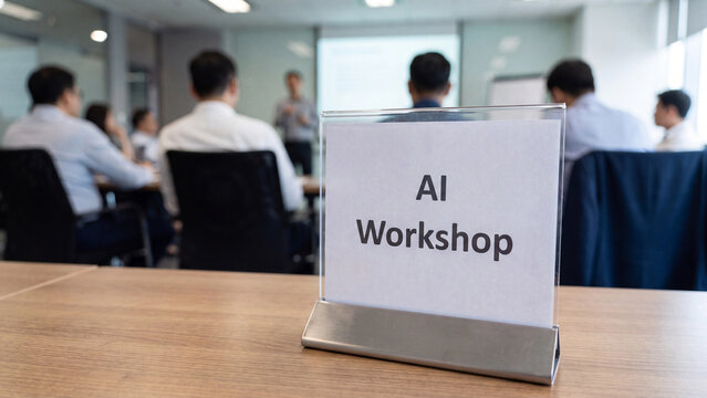 Artificial intelligence workshop concept for corporate technology training machine learning education and professional development in business innovation seminar session