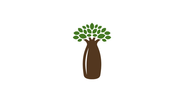 African baobab tree icon with green leaves.
