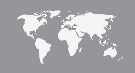 Fototapeta premium white world map on soft gray isolated background, elegant minimal geographic composition, modern business presentation style
