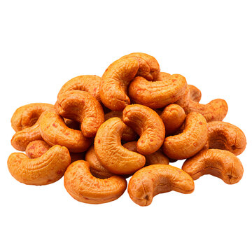 A large pile of roasted salty cashew nuts isolated on a clean bright white background