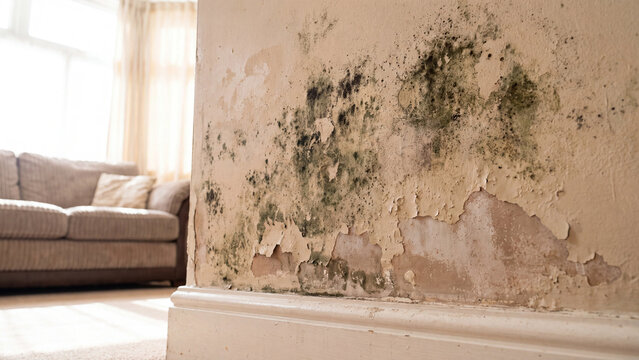 Household mold concept for damp wall moisture damage indoor air quality and home maintenance in property water damage fungus growth and building deterioration problem