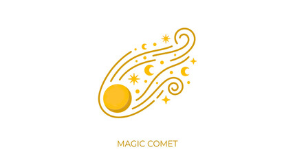 Stylized golden comet and stars illustration © tempe