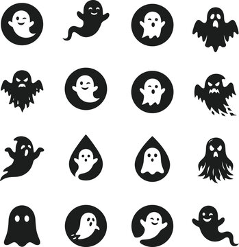 Ghost Silhouettes And Icons Black And White Vector Illustration