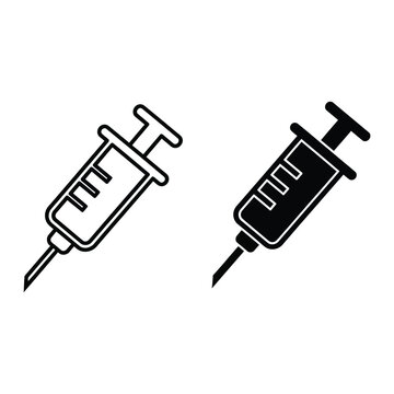 Medical syringe with needle isolated on white background. Vector illustration of hypodermic injection for healthcare and vaccination use.